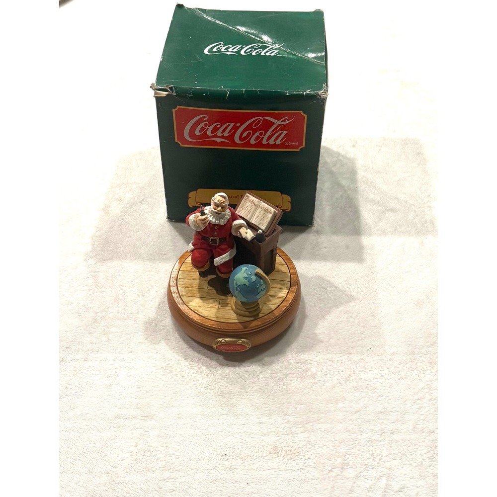 Vintage *works 1989 Coca-Cola Santa Musical Figurine Willitts Designs Wood Base